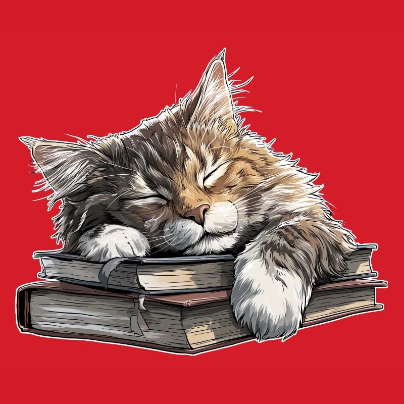 Cute Cat Sleeping on Book Pile