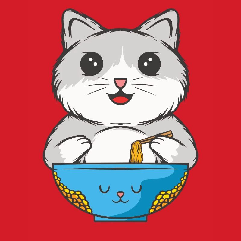 Cat eats noodles