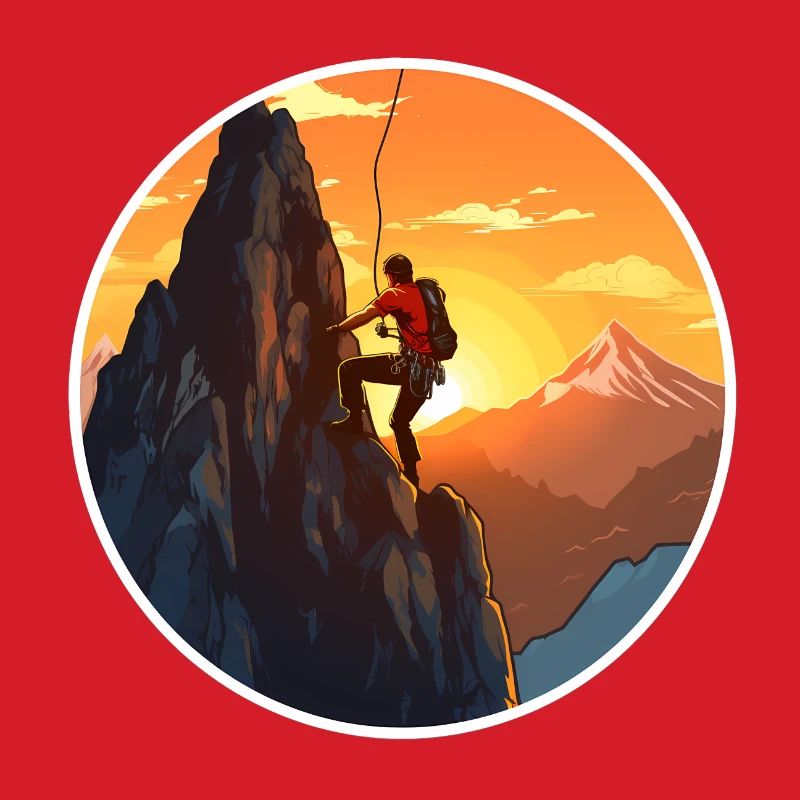 Alpiniste devant le coucher du soleil - conception d’escalade