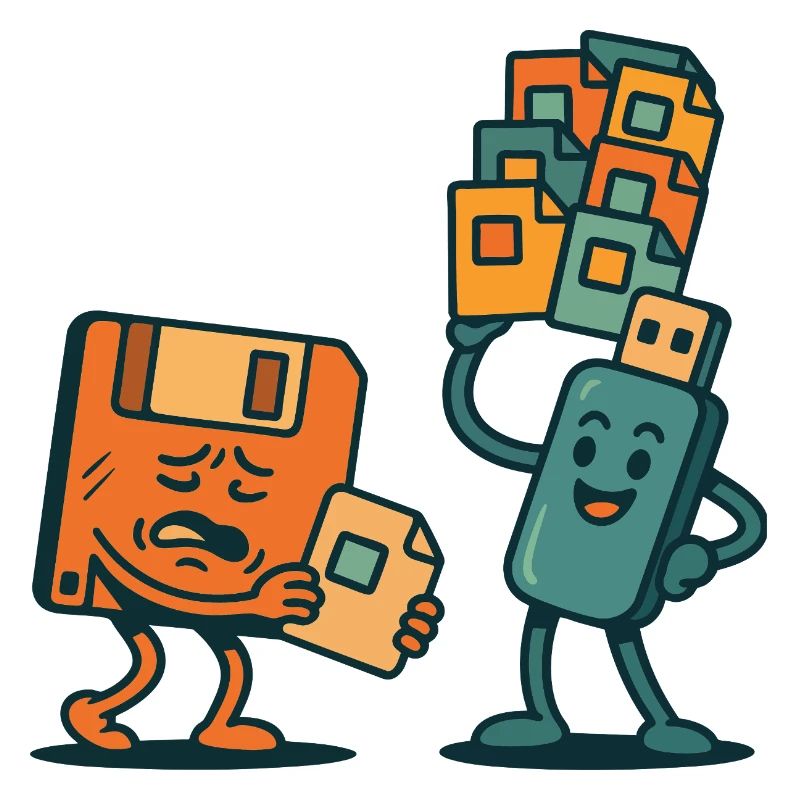 Diskette vs. USB-Laufwerk Retro Tech Sarkasmus