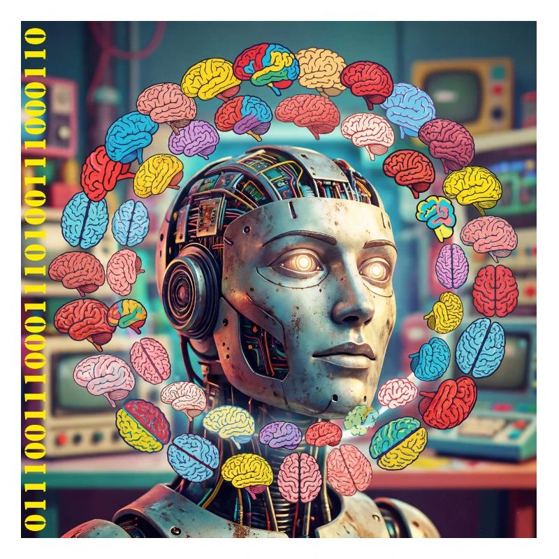 Android with brain satellites