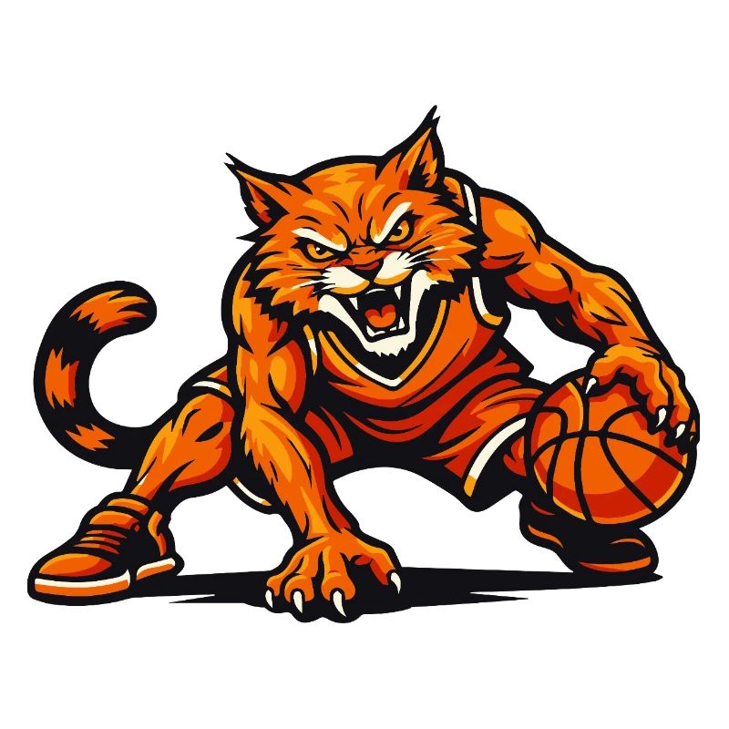 Orangefarbenes Katzen-Dribbling-Maskottchen