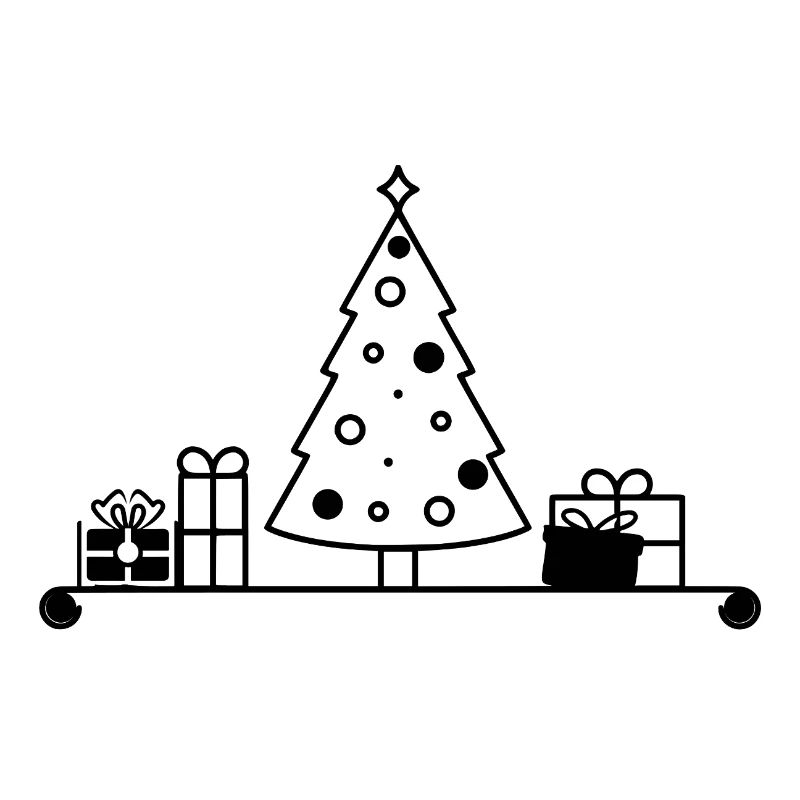 Weihnachtsbaum auf Regal mit Geschenken