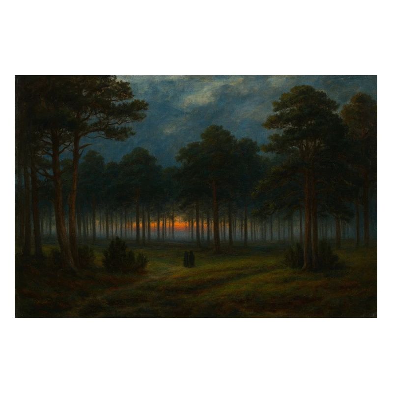 Abenddämmerung im dunklen Wald