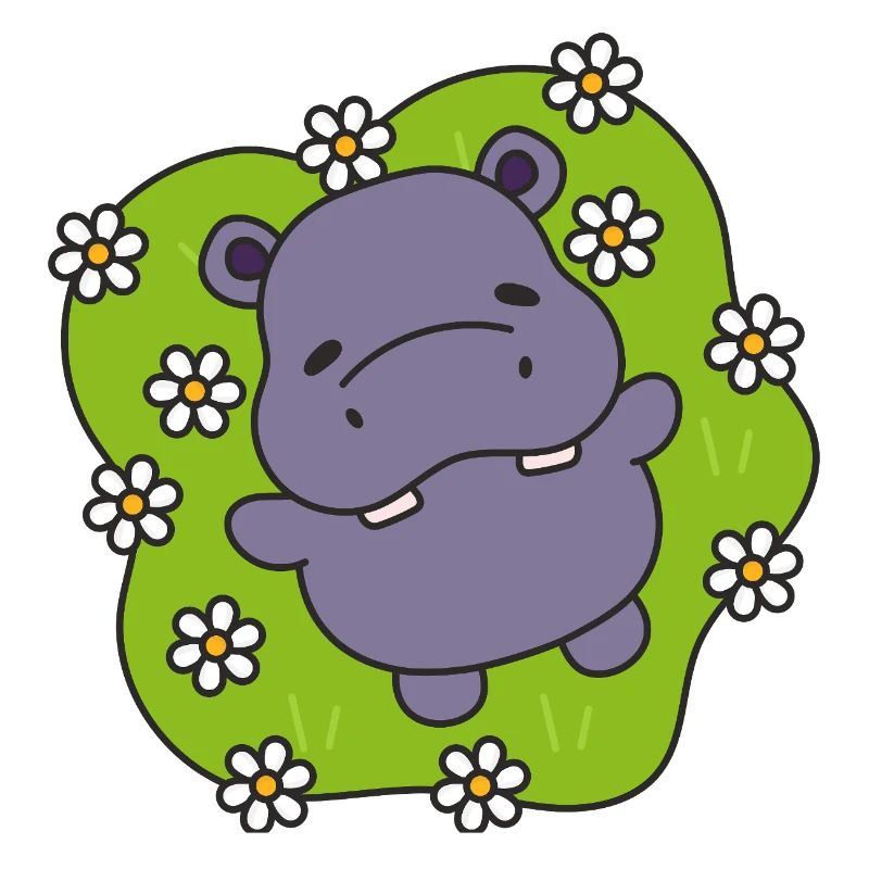 Lila Nilpferd auf blühendem Gras