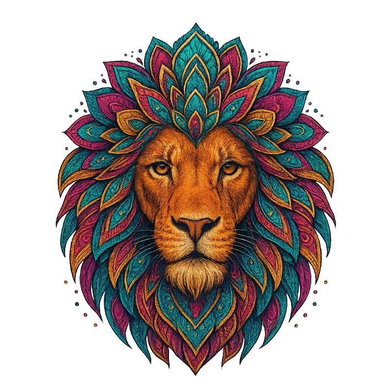 Mandala-Löwe – bunter Kopf