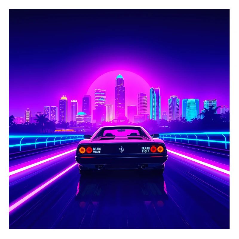 Neon Skyline and Retro Convertible