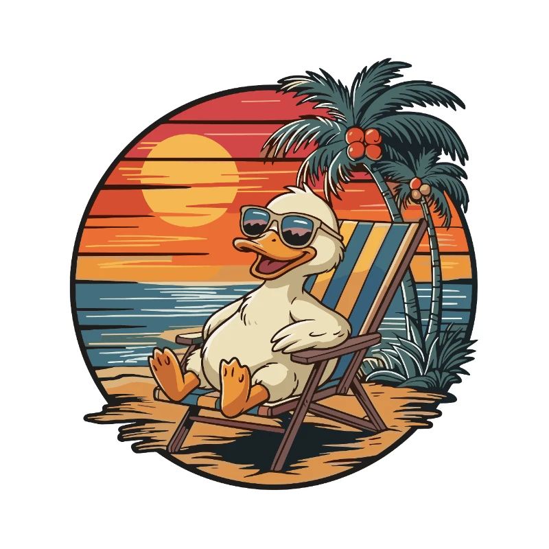 Funny Duck on Beach Summer Vacation Sunset