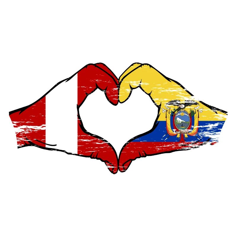 Peru Ecuador Flags Heart Used