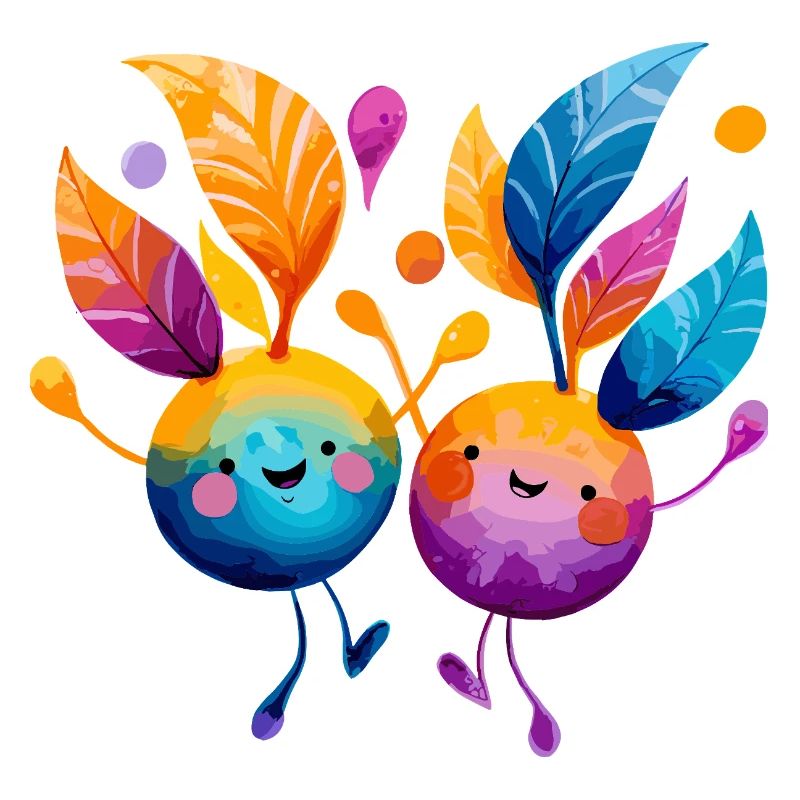 Colorful fruit friends with leaf vines