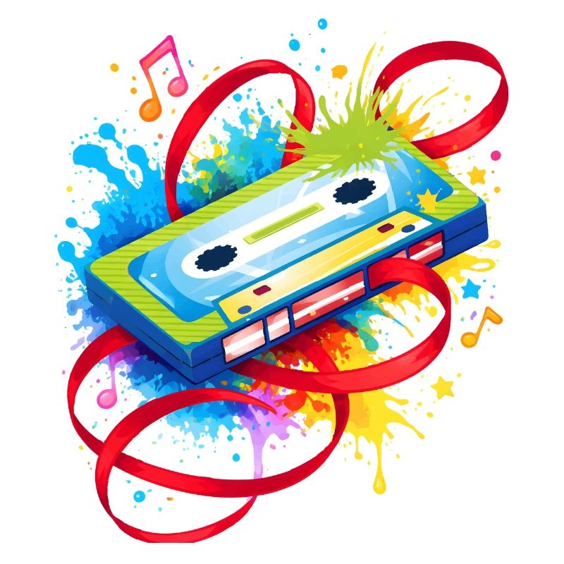 Cassette musicale colorée – graffiti rétro