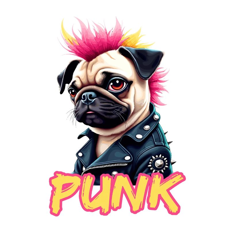 Punk Pug with mohawk and leather jacket for