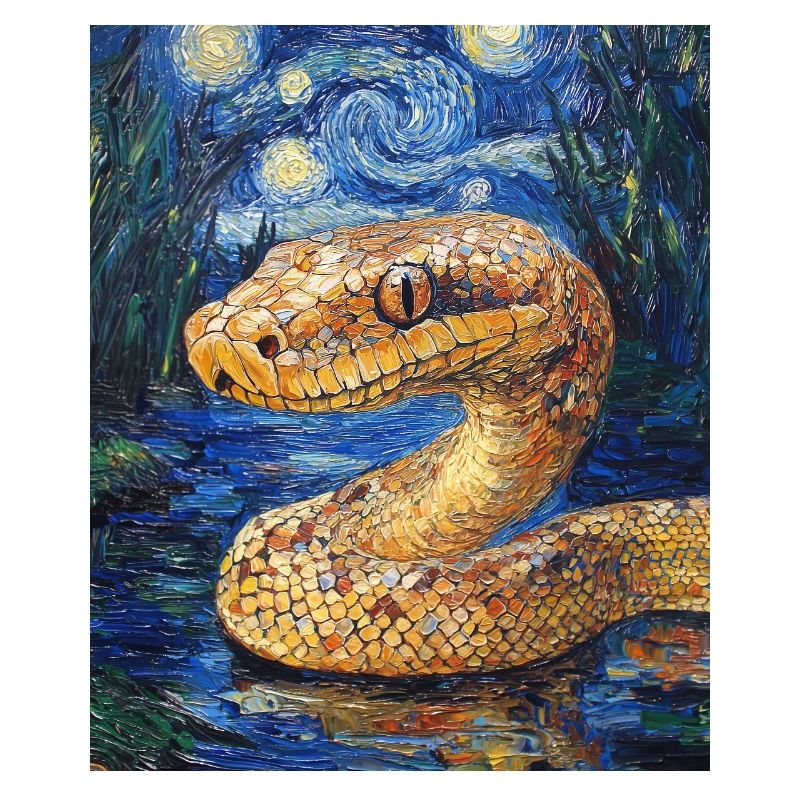 Serpent Python Style Van Gogh Nuit étoilée