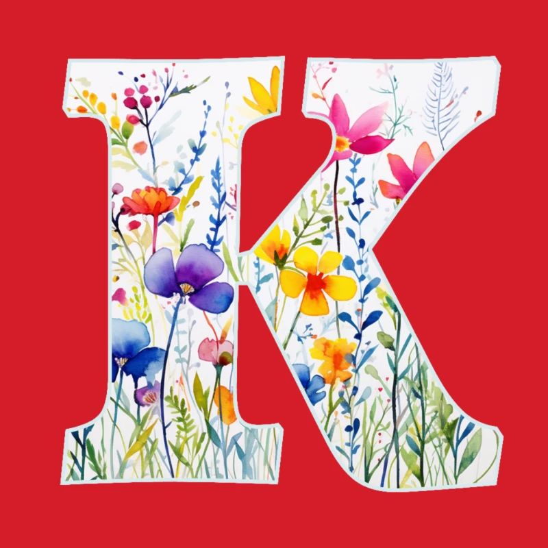 Buchstabe K, Monogramm, Blumenmuster