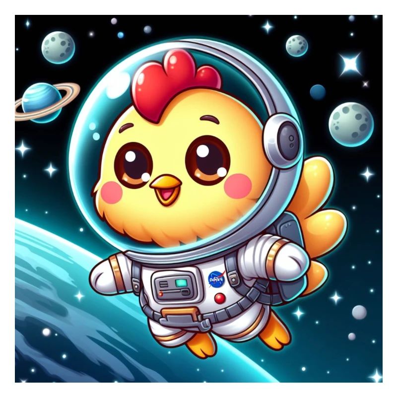 Poussin de l’espace avec costume d’astronaute dans l’espace