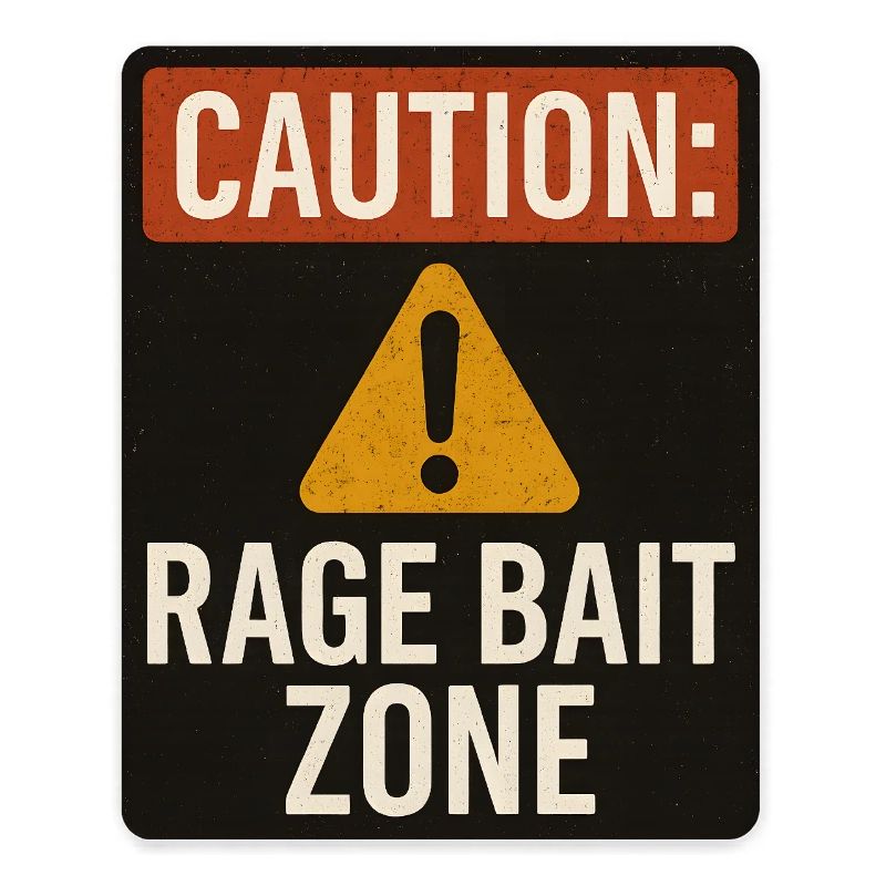 Caution Rage Bait Zone Sign, Funny Saying 