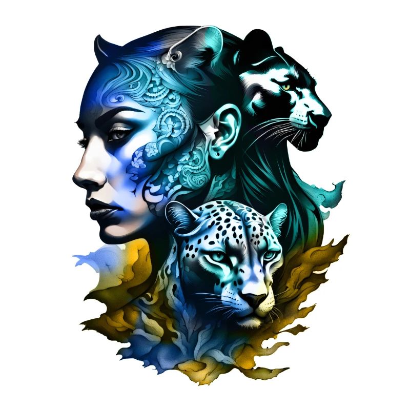 Leopard with a legendary female face