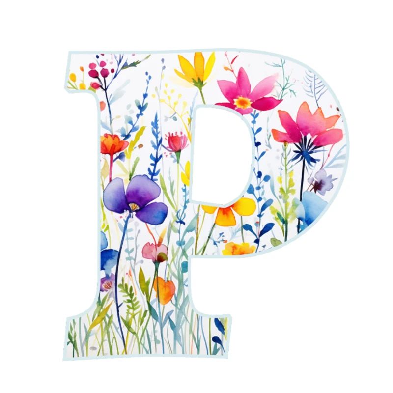 Buchstabe P, Monogramm, Blumenmuster