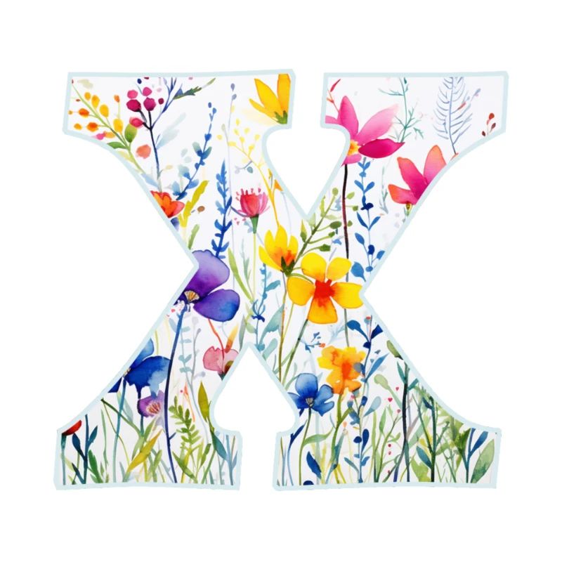 Buchstabe X, Monogramm, Blumenmuster