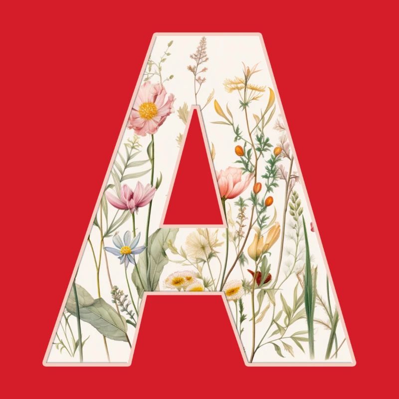 Letter A, Monogram, Floral Pattern