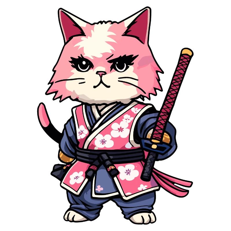 Chat samouraï & fleurs de cerisier #11