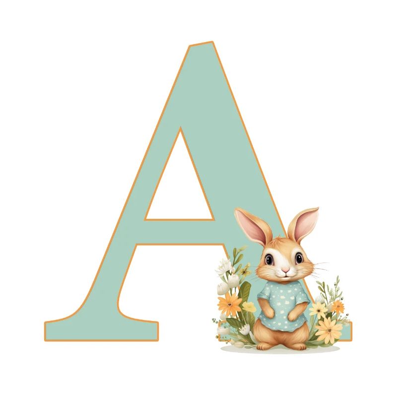 Lettre A, Monogramme, Fleurs, Lapin