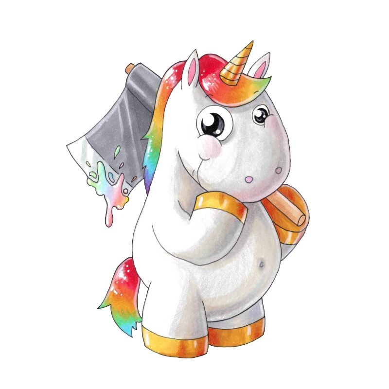 Comic Einhorn mit Axt