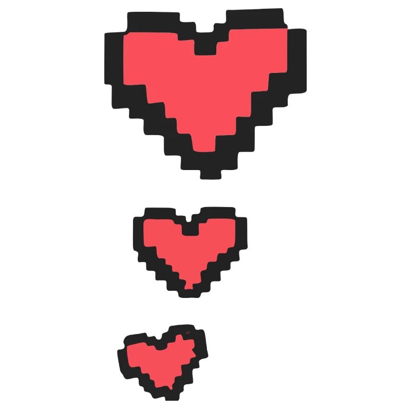 3 Pixel Hearts Life Indicator 8-Bit Retro Gamer