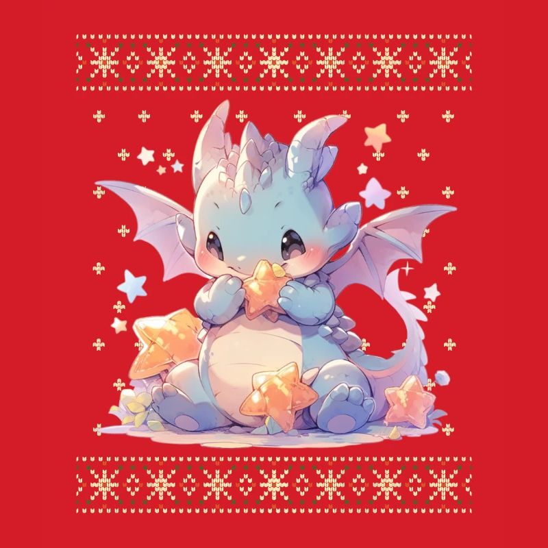 Dragon kawaii dans le style pull de Noël moche