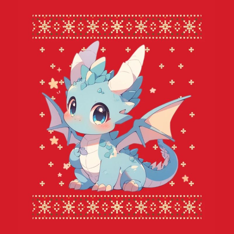 Dragon kawaii dans le style pull de Noël moche
