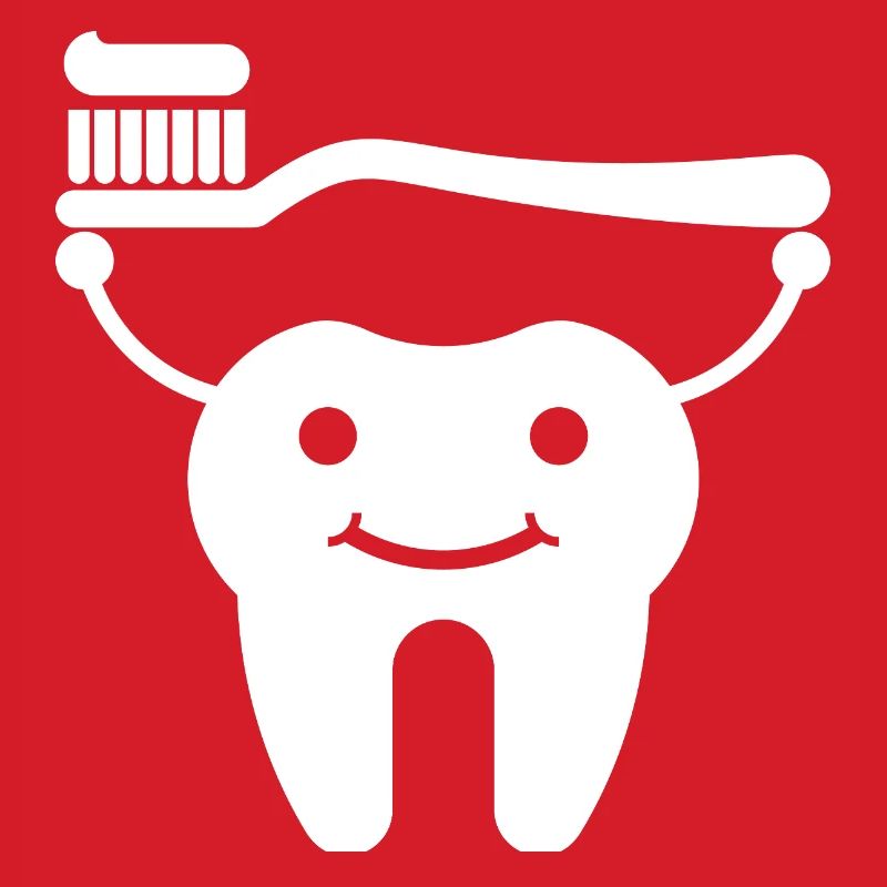 Tooth with toothbrush and toothpaste