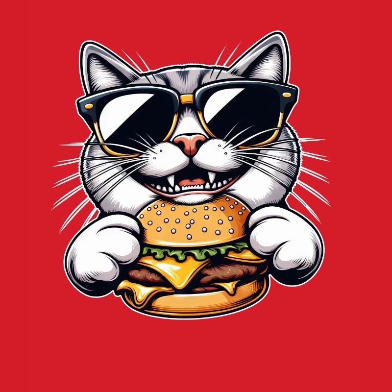 Chat nerd cool mangeant hamburger cheeseburger