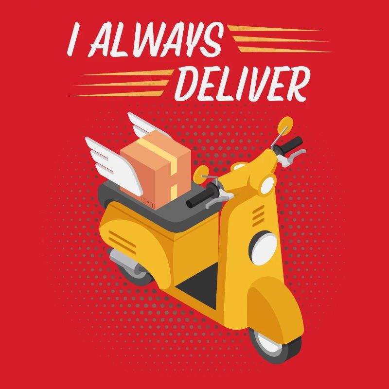 Courier, parcel deliverer, motorcycle, funny saying