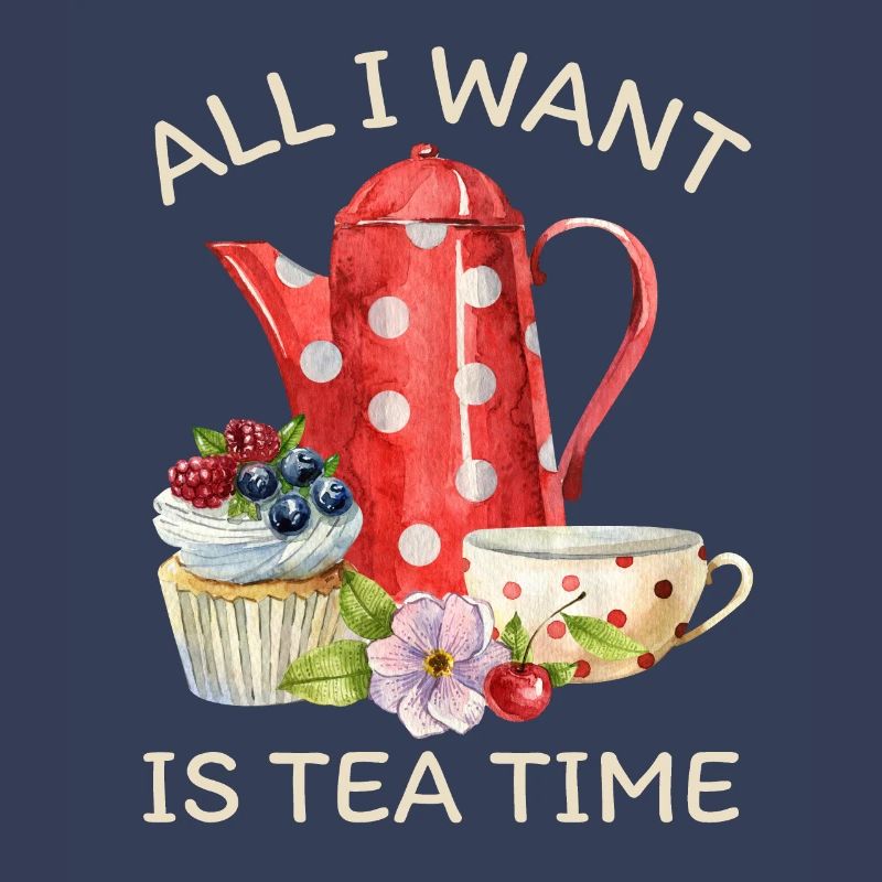 Tea drinker, tea with teapot and cupcake
