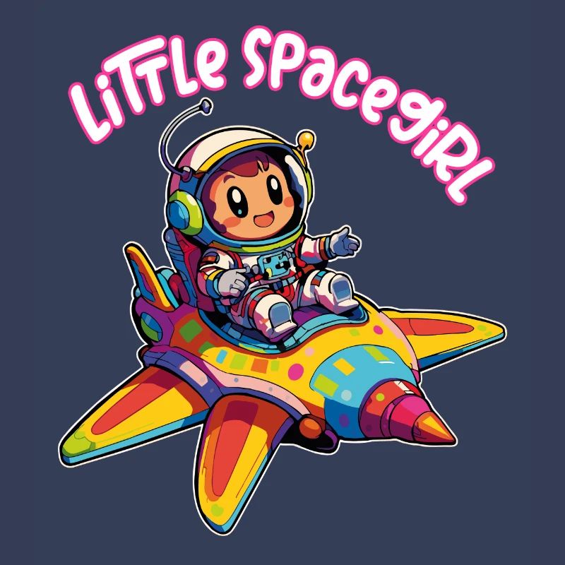 Petite astronaute de l’espace dans un vaisseau spatial coloré