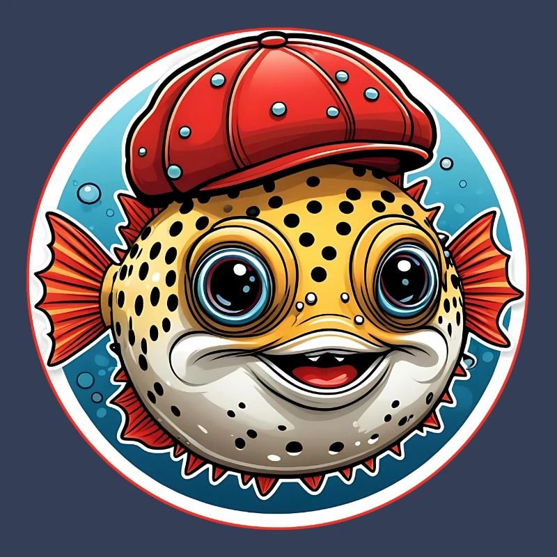 Lustiger Kugelfisch mit roter Basecap