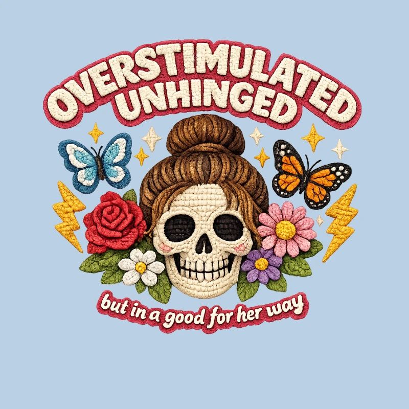 Overstimulated Unhinged Skull Patch Geschenk