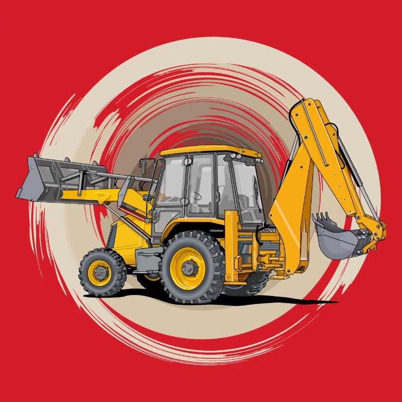 Tractor with loader bucket and excavator attachment