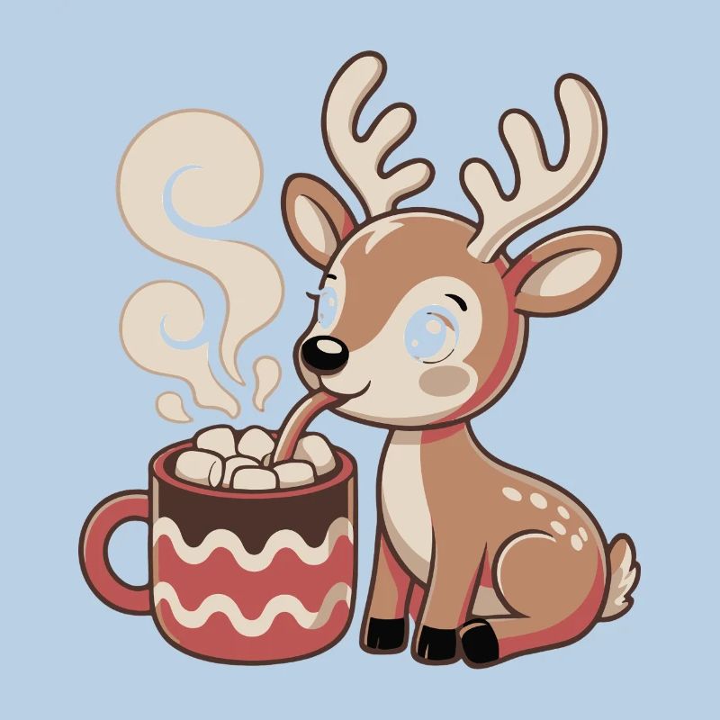 Cuddly deer drinks cocoa