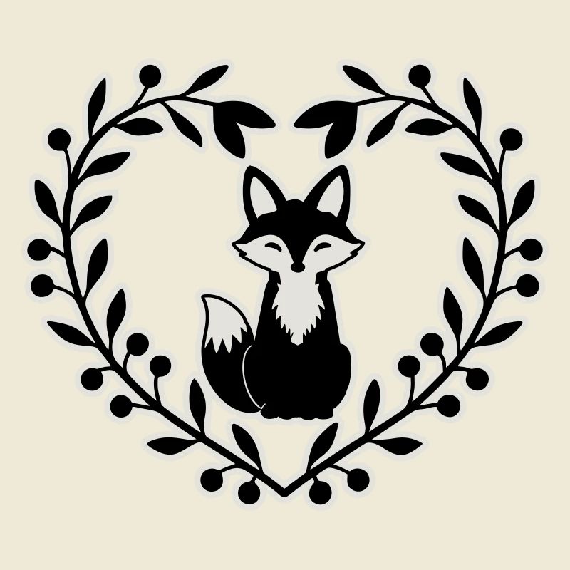 Cute Fox in a Wreath of Leaves – Hand Drawn