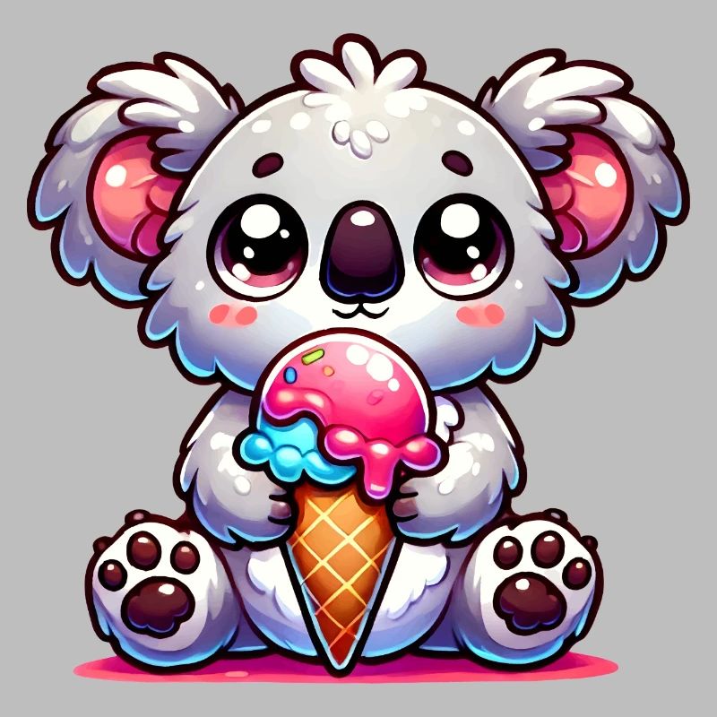 Der niedliche Koala genießt ein buntes Eis