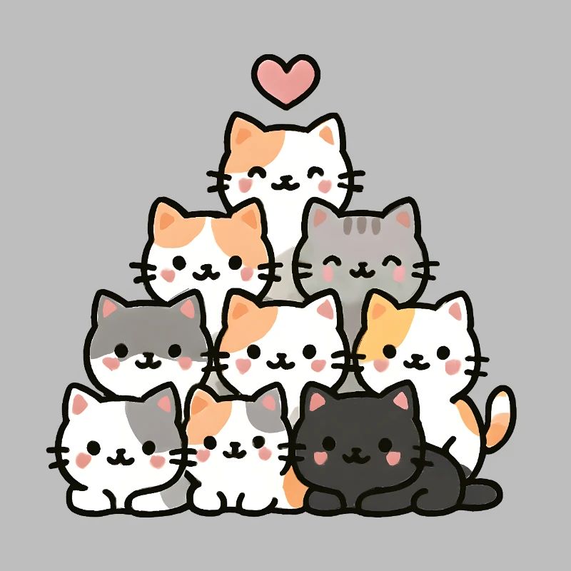 Pyramide de chat kawaii avec coeur - Chat de dessin animé mignon