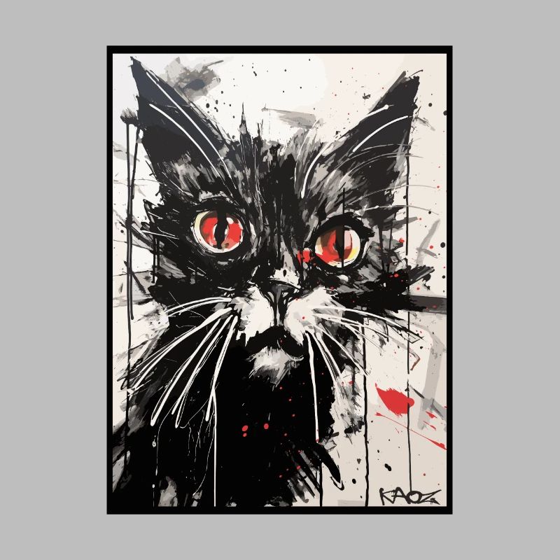 Dessin au crayon de couleur en papier carbone d’un chat