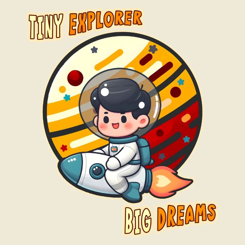Tiny Cute Explorer, Astronaut Kid on a Rocket Tees