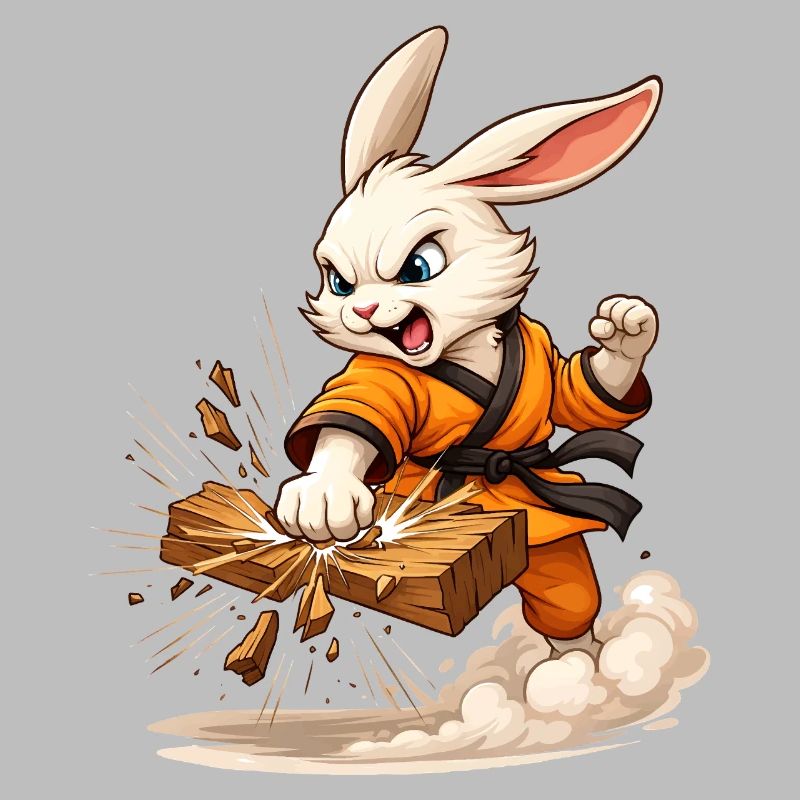 Strong motif with fighting rabbit in karate style