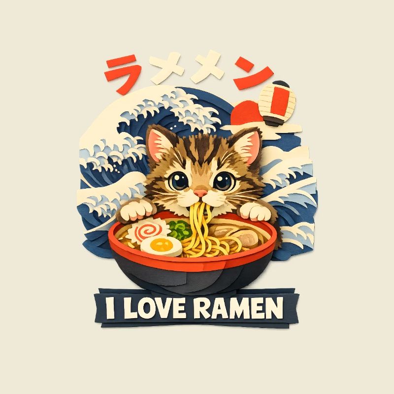 Cat Eats Ramen Noodles Poster