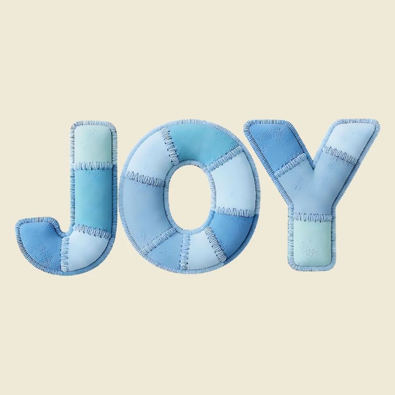 Blue Patchwork Joy Schriftzug