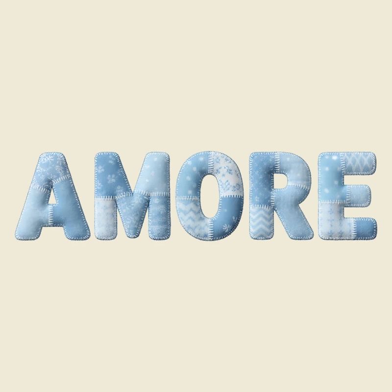 Amore Schriftzug Patchwork Design Blau