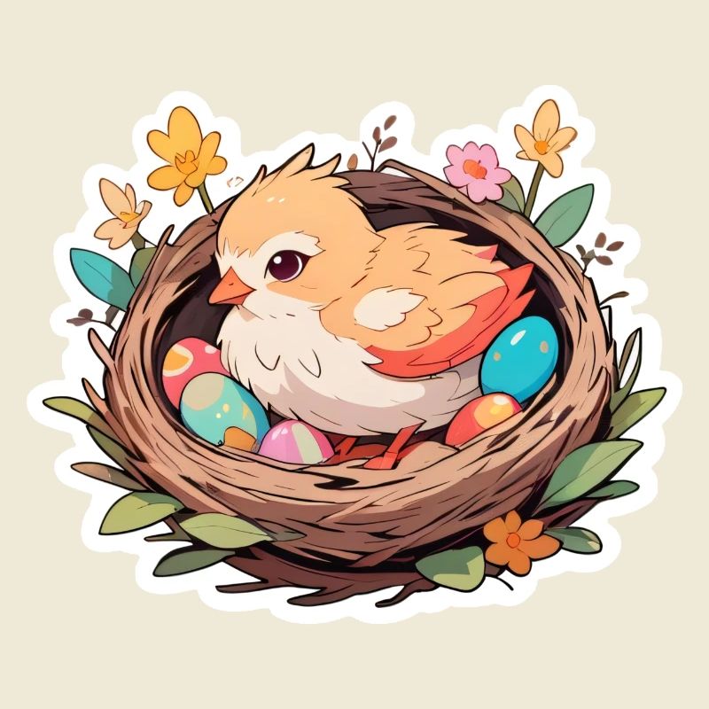 Easter basket with chicks