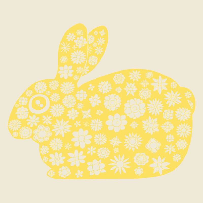 Golden Rabbit Floral Pattern